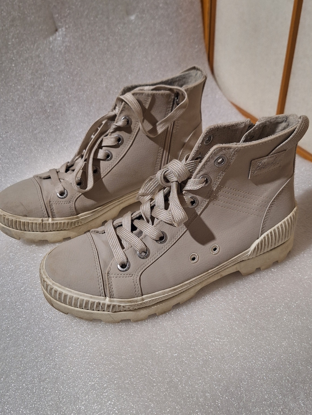 Beige High-Top Canvas Sneakers